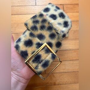 1960s LEOPARD FAUX FUR BELT Vintage Coat Replacement Mod Animal Print Adjustable